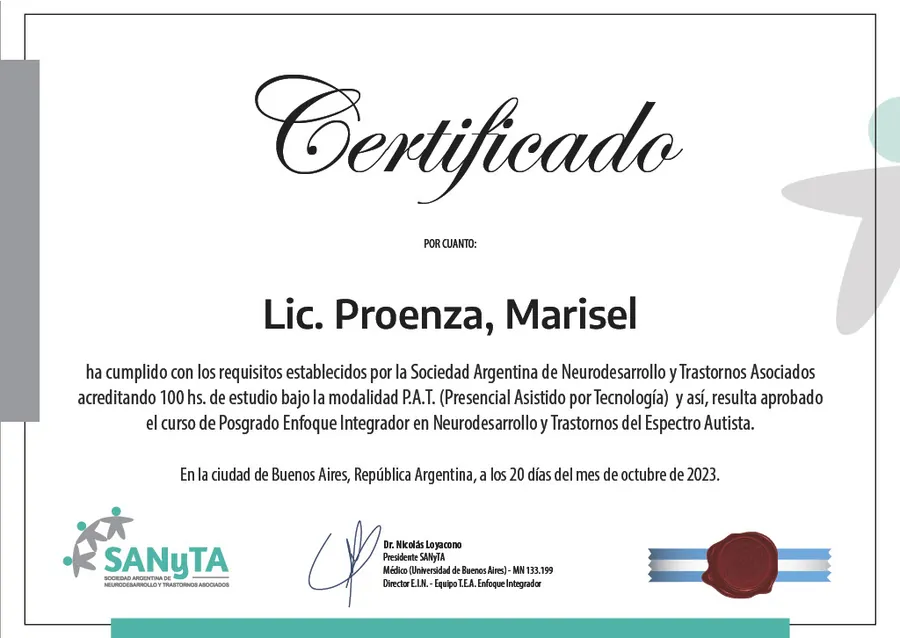 Certificado de Posgrado Enfoque Integrador en Neurodesarrollo y TEA de SANyTA
